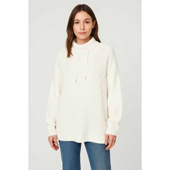 Soft Surroundings SZ M Comfy Place Mock Neck Patchwork Popover Sweater White - Picture 1 of 7